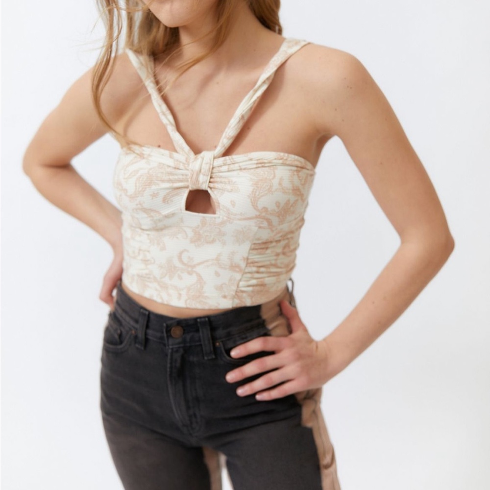 Urban Outfitters Cream Patterned Crop Top